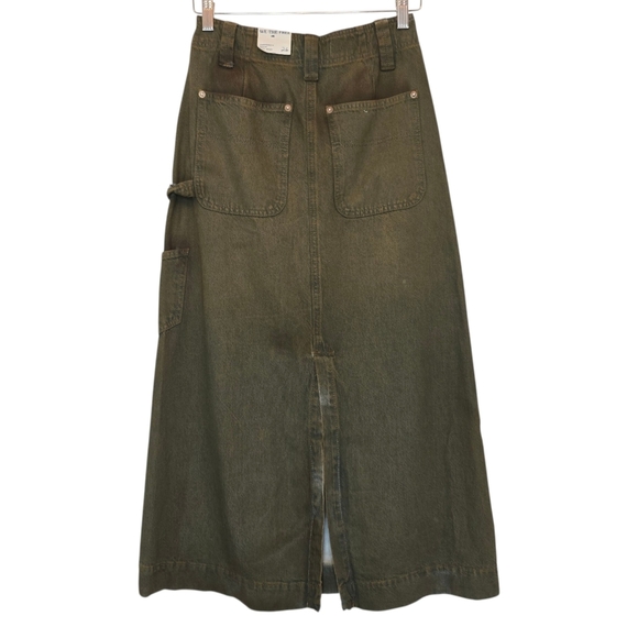 FREE PEOPLE Harmonica Coated Denim Maxi Skirt Green Cotton Utility Women's Sz 26 - Picture 4 of 11